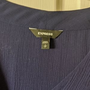 Long sleeve blue tie front blouse